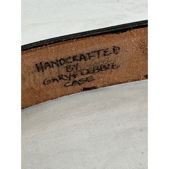 Vintage Hand Tooled Womens Belt Brown Yellow Roses Western Wooden Buckle Cowgirl - Picture 5 of 8